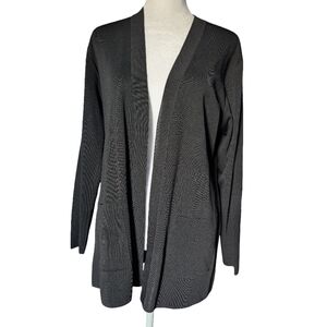 Exclusively Misook Black Luxury Acrylic Open Front Long Cardigan With Pockets SP